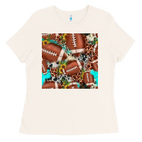 Bone football leopard turquoise cowhide sunflower seamless pattern Ladies Tee - JahusDesignShop