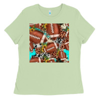 Matcha football leopard turquoise cowhide sunflower seamless pattern Ladies Tee - JahusDesignShop