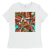 White football leopard turquoise cowhide sunflower seamless pattern Ladies Tee - JahusDesignShop
