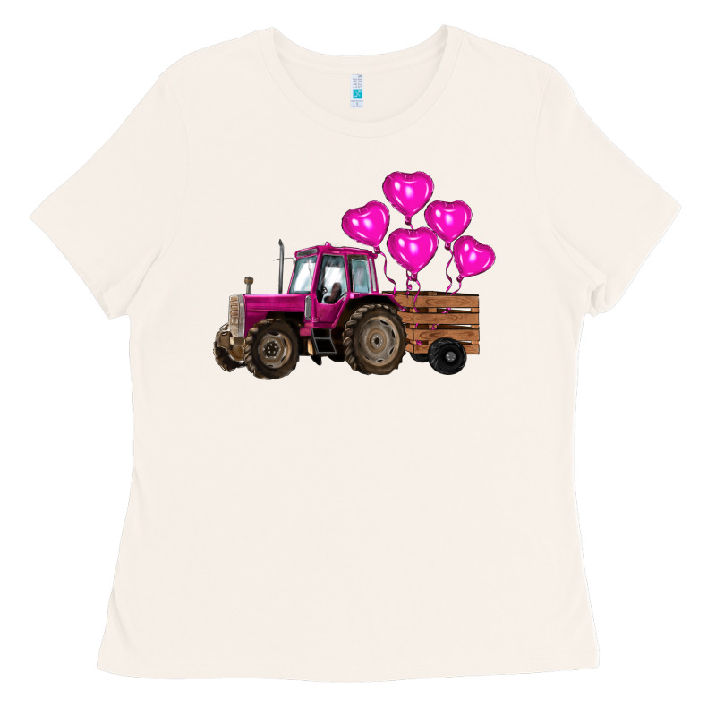 Valentines Day Pink Tractor With Pink Heart Balloo Ladies Tee by RanaPortraitStore | Teevron