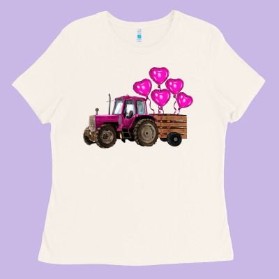 Valentines Day Pink Tractor With Pink Heart Balloo Ladies Tee Designed By Ranaportraitstore