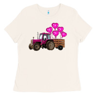 Bone valentines day pink tractor with pink heart balloo Ladies Tee - RanaPortraitStore