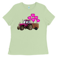 Matcha valentines day pink tractor with pink heart balloo Ladies Tee - RanaPortraitStore