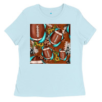 Baby Blue football leopard gemstone sunflower seamless pattern Ladies Tee - JahusDesignShop
