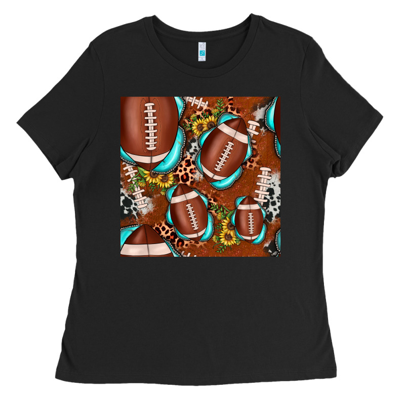 Football Leopard Gemstone Sunflower Seamless Pattern Ladies Tee by JahusDesignShop | Teevron
