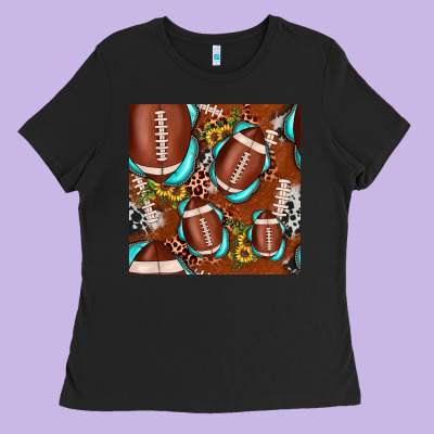 Football Leopard Gemstone Sunflower Seamless Pattern Ladies Tee Designed By Jahusdesignshop