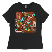 Black football leopard gemstone sunflower seamless pattern Ladies Tee - JahusDesignShop