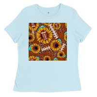 Baby Blue football leopard sunflower seamless pattern Ladies Tee - JahusDesignShop