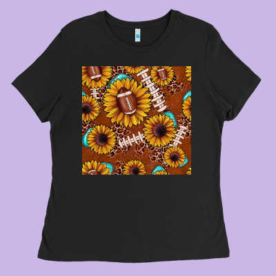 Football Leopard Sunflower Seamless Pattern Ladies Tee Designed By Jahusdesignshop