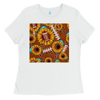 White football leopard sunflower seamless pattern Ladies Tee - JahusDesignShop
