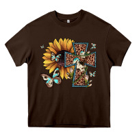 Chocolate Brown leopard cross sunflower butterfly Heavy Core Tee - JahusDesignShop