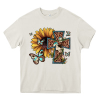 Cream leopard cross sunflower butterfly Heavy Core Tee - JahusDesignShop