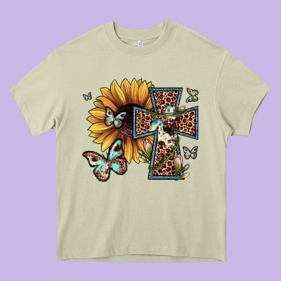 Leopard Cross Sunflower Butterfly Heavy Core Tee Designed By Jahusdesignshop