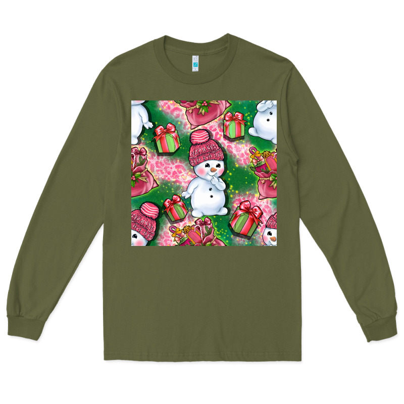 Cute Snowman And Gift Box With Leopard Seamless Pattern Bbs Long Sleeve Tee by BundleAndBundleShop | Teevron