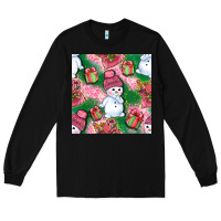 Black cute snowman and gift box with leopard seamless pattern bbs Long Sleeve Tee - BundleAndBundleShop