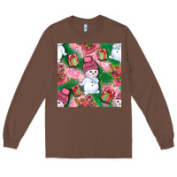 Chestnut cute snowman and gift box with leopard seamless pattern bbs Long Sleeve Tee - BundleAndBundleShop