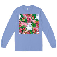 Colony Blue cute snowman and gift box with leopard seamless pattern bbs Long Sleeve Tee - BundleAndBundleShop