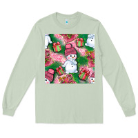 Matcha cute snowman and gift box with leopard seamless pattern bbs Long Sleeve Tee - BundleAndBundleShop