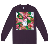 Plum cute snowman and gift box with leopard seamless pattern bbs Long Sleeve Tee - BundleAndBundleShop