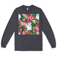 Smoke cute snowman and gift box with leopard seamless pattern bbs Long Sleeve Tee - BundleAndBundleShop