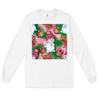 White cute snowman and gift box with leopard seamless pattern bbs Long Sleeve Tee - BundleAndBundleShop