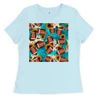 Baby Blue football turquoise cowhide sunflower seamless pattern Ladies Tee - JahusDesignShop
