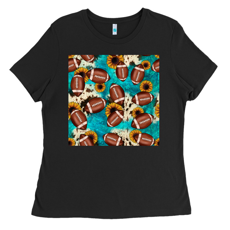 Football Turquoise Cowhide Sunflower Seamless Pattern Ladies Tee by JahusDesignShop | Teevron
