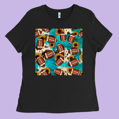 Football Turquoise Cowhide Sunflower Seamless Pattern Ladies Tee Designed By Jahusdesignshop
