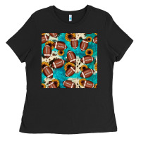 Black football turquoise cowhide sunflower seamless pattern Ladies Tee - JahusDesignShop