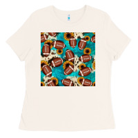 Bone football turquoise cowhide sunflower seamless pattern Ladies Tee - JahusDesignShop