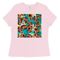 Bubblegum Pink football turquoise cowhide sunflower seamless pattern Ladies Tee - JahusDesignShop