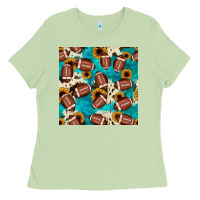 Matcha football turquoise cowhide sunflower seamless pattern Ladies Tee - JahusDesignShop