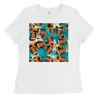 White football turquoise cowhide sunflower seamless pattern Ladies Tee - JahusDesignShop