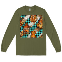 Army Green thanksgiving gnomies with leopard and tartan seamless pattern bbs Long Sleeve Tee - BundleAndBundleShop