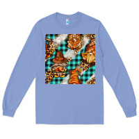 Colony Blue thanksgiving gnomies with leopard and tartan seamless pattern bbs Long Sleeve Tee - BundleAndBundleShop