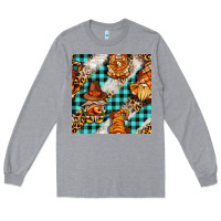 Heather Grey thanksgiving gnomies with leopard and tartan seamless pattern bbs Long Sleeve Tee - BundleAndBundleShop