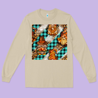 Thanksgiving Gnomies With Leopard And Tartan Seamless Pattern Bbs Long Sleeve Tee Designed By Bundleandbundleshop