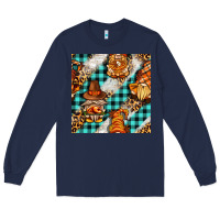 Navy thanksgiving gnomies with leopard and tartan seamless pattern bbs Long Sleeve Tee - BundleAndBundleShop