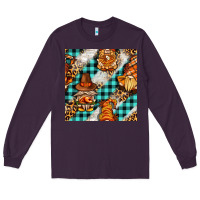 Plum thanksgiving gnomies with leopard and tartan seamless pattern bbs Long Sleeve Tee - BundleAndBundleShop