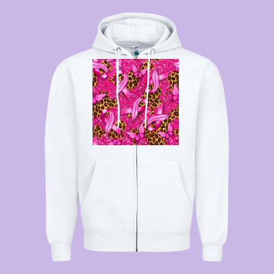 Breast Cancer With Ribbon And Butterfly Seamless P Zipper Hoodie Designed By Texasbilliewilder
