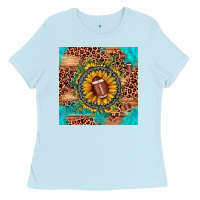 Baby Blue football leopard turquoise sunflower seamless pattern Ladies Tee - JahusDesignShop