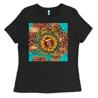 Black football leopard turquoise sunflower seamless pattern Ladies Tee - JahusDesignShop