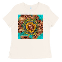 Bone football leopard turquoise sunflower seamless pattern Ladies Tee - JahusDesignShop