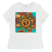 White football leopard turquoise sunflower seamless pattern Ladies Tee - JahusDesignShop