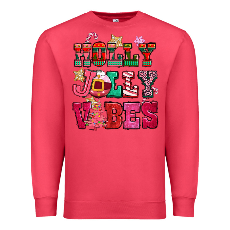 Holly Jolly Vibes Pink Christmas Premium Sweatshirt by CowGirlArtShop | Teevron