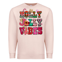 Pale Pink holly jolly vibes pink christmas Premium Sweatshirt - CowGirlArtShop