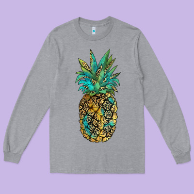 Leopar Turquoise Pineapple Long Sleeve Tee Designed By Jahusdesignshop