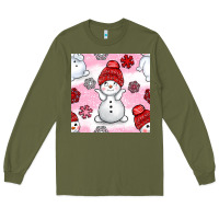 Army Green cute snowman and snow flakes seamless pattern bbs Long Sleeve Tee - BundleAndBundleShop