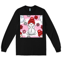 Black cute snowman and snow flakes seamless pattern bbs Long Sleeve Tee - BundleAndBundleShop