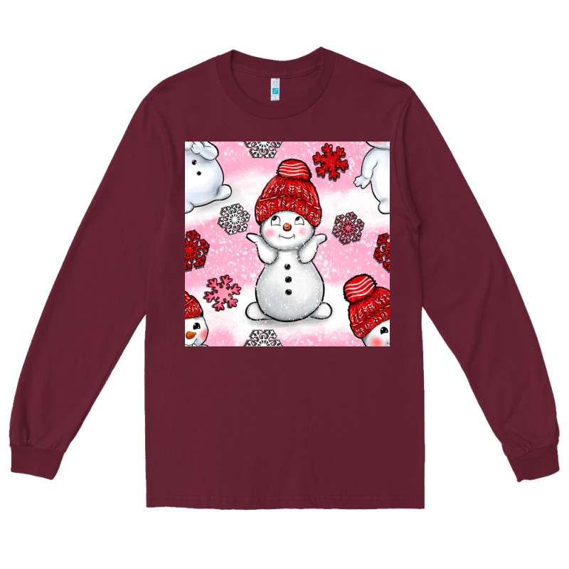 Cute Snowman And Snow Flakes Seamless Pattern Bbs Long Sleeve Tee by BundleAndBundleShop | Teevron